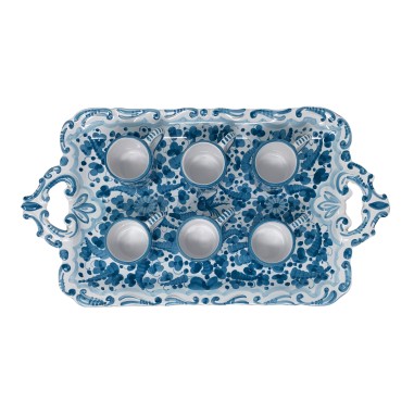 Scalloped tray 17" with 6 espresso cups Italian Pottery
