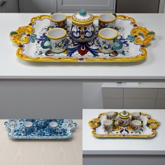 Scalloped tray 17" with 4 Espresso Cups & Sugar Bowl