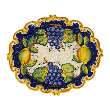 Bacco Scalloped Oval Tray 13" Italian Pottery