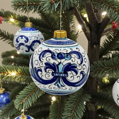 Boule de Noël 8cm Deruta Blu Céramique artisanale italienne originale de Deruta