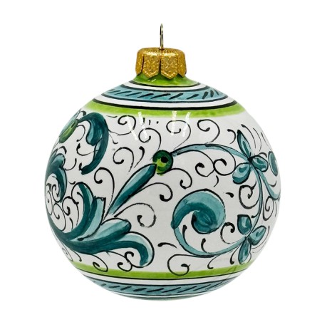 Boule de Noël 8cm Deruta Vert Céramique artisanale italienne originale de Deruta