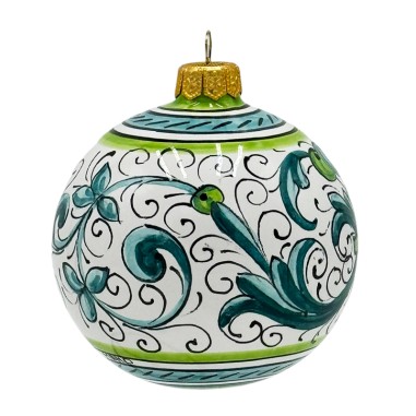 Boule de Noël 8cm Deruta Vert Céramique artisanale italienne originale de Deruta