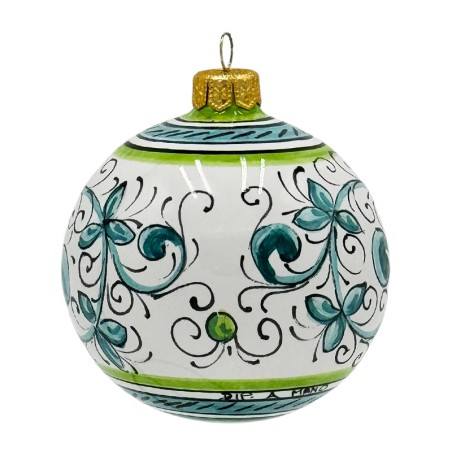 Boule de Noël 8cm Deruta Vert Céramique artisanale italienne originale de Deruta