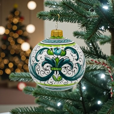Boule de Noël 8cm Deruta Vert Céramique artisanale italienne originale de Deruta