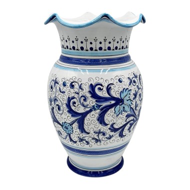 Scalloped Ricco Deruta Blue umbrella stand 20" Italian Pottery