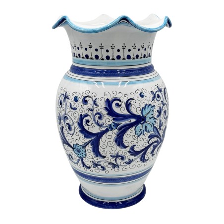 Scalloped Ricco Deruta Blue umbrella stand 20" Italian Pottery