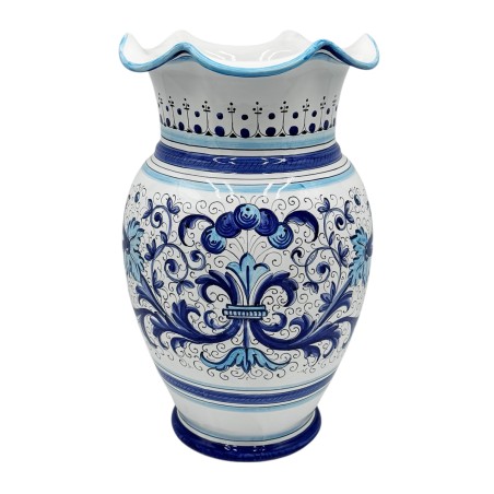 Scalloped Ricco Deruta Blue umbrella stand 20" Italian Pottery