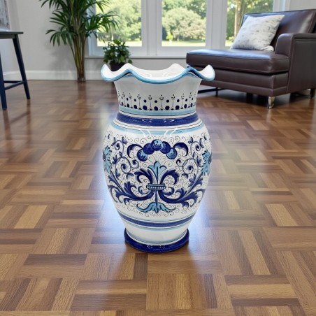 Scalloped Ricco Deruta Blue umbrella stand 20" Italian Pottery