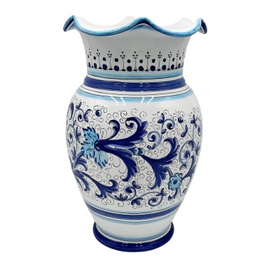 Scalloped Ricco Deruta Blue umbrella stand 20" Italian Pottery