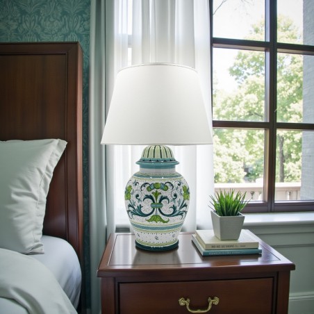 Lampe avec abat-jour Ricco Deruta Vert Céramique artisanale italienne originale de Deruta