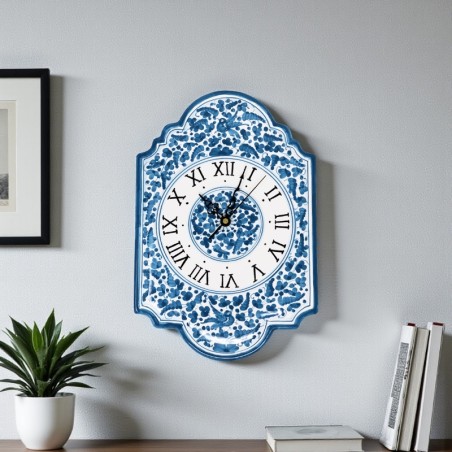Horloge murale 36x24cm Arabesco Turchese Céramique artisanale italienne originale de Deruta