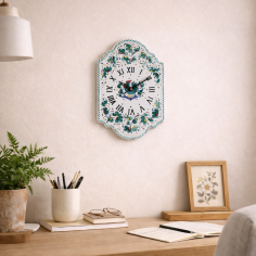 Horloge murale 30x24cm Arabesco Bleu Céramique artisanale italienne originale de Deruta