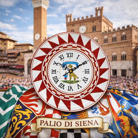 Horloge murale rond 30cm Palio di Siena - Giraffa Céramique artisanale italienne originale de Deruta