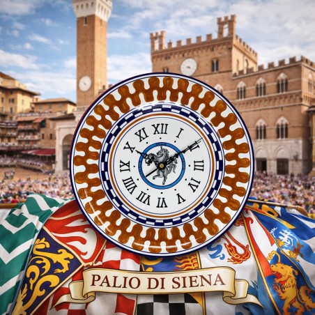 Round wall clock 12" Palio di Siena - Leocorno Handcrafted Deruta Pottery