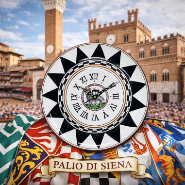 Horloge murale rond 30cm Palio di Siena - Lupa Céramique artisanale italienne originale de Deruta
