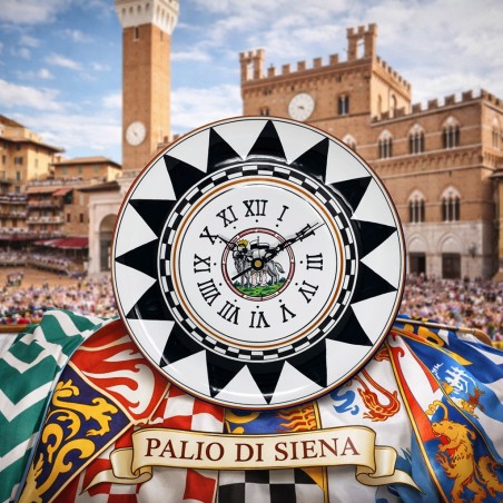 Horloge murale rond 30cm Palio di Siena - Lupa Céramique artisanale italienne originale de Deruta