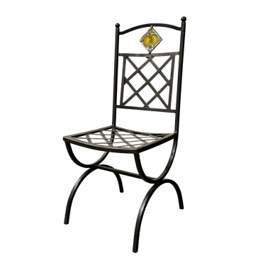 Iron chair with seat 16x16" h18" Grifo with tile Limoni Handcrafted Deruta Pottery