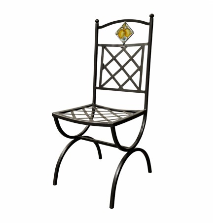 Iron chair with seat 16x16" h18" Grifo with tile Limoni Handcrafted Deruta Pottery