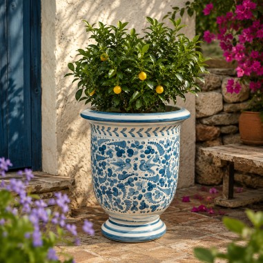 Vase Anduze Arabesco Turchese Céramique artisanale italienne originale de Deruta