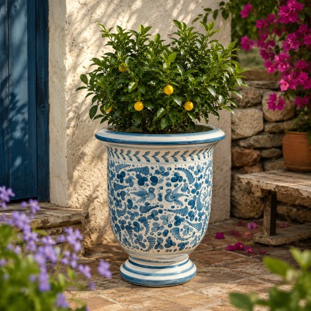 Vase Anduze Arabesco Turchese Céramique artisanale italienne originale de Deruta